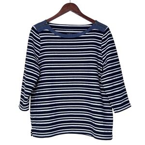 TALBOTS Navy Blue and White Striped Nautica Harbor 3/4 Sleeves Top Women's XL